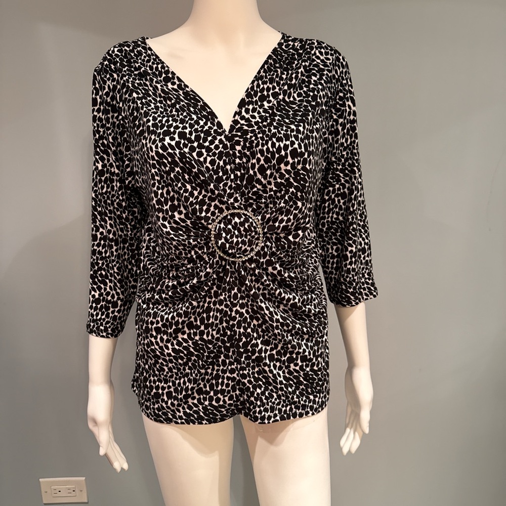 Jaipur Black and White Patterned V-Neck Blouse